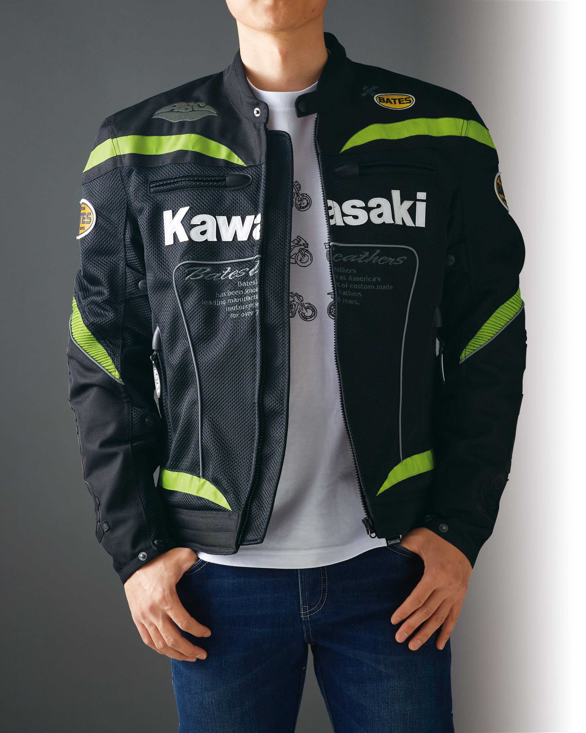 カワサキ KM-1クールメッシュジャケット ブラック／グリーン L